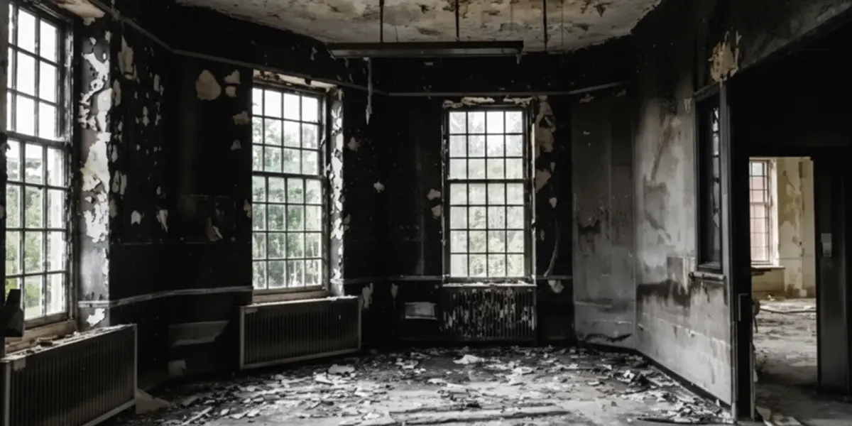 fire damage repair addressing severe interior damage and smoke residue inside a burned home in Boulder, CO